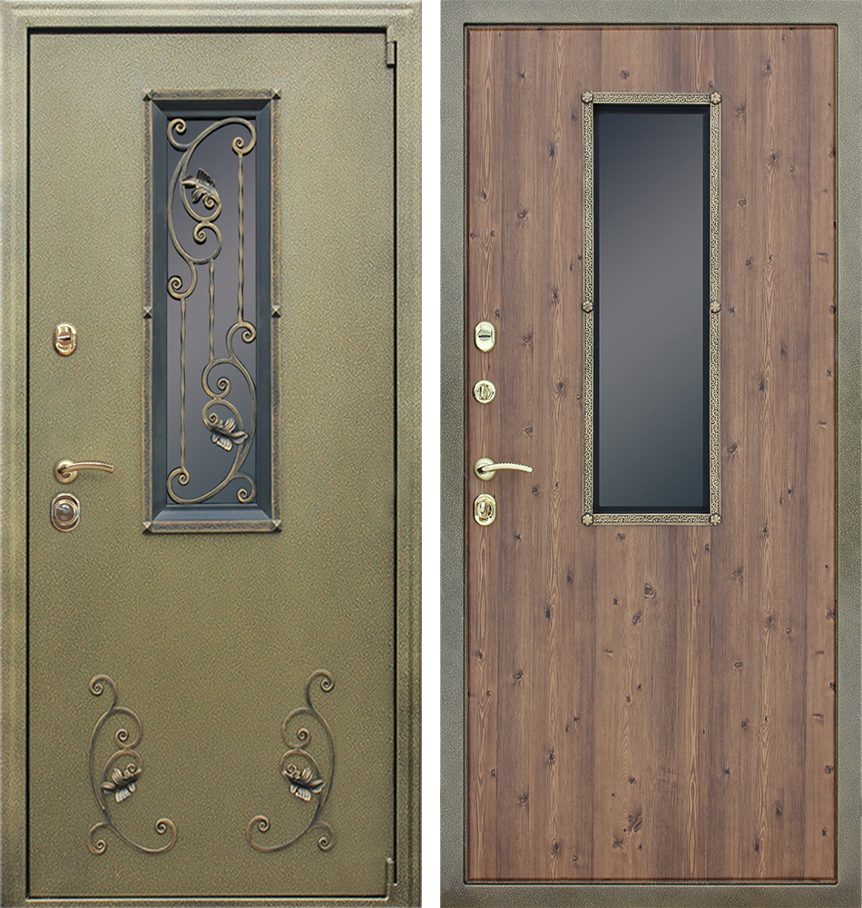 Стальная дверь "С окном и ковкой". Заказная модель. | Два слоя покрытия: первый слой - атмосферостойкий лак, второй слой - порошковое покрытие 