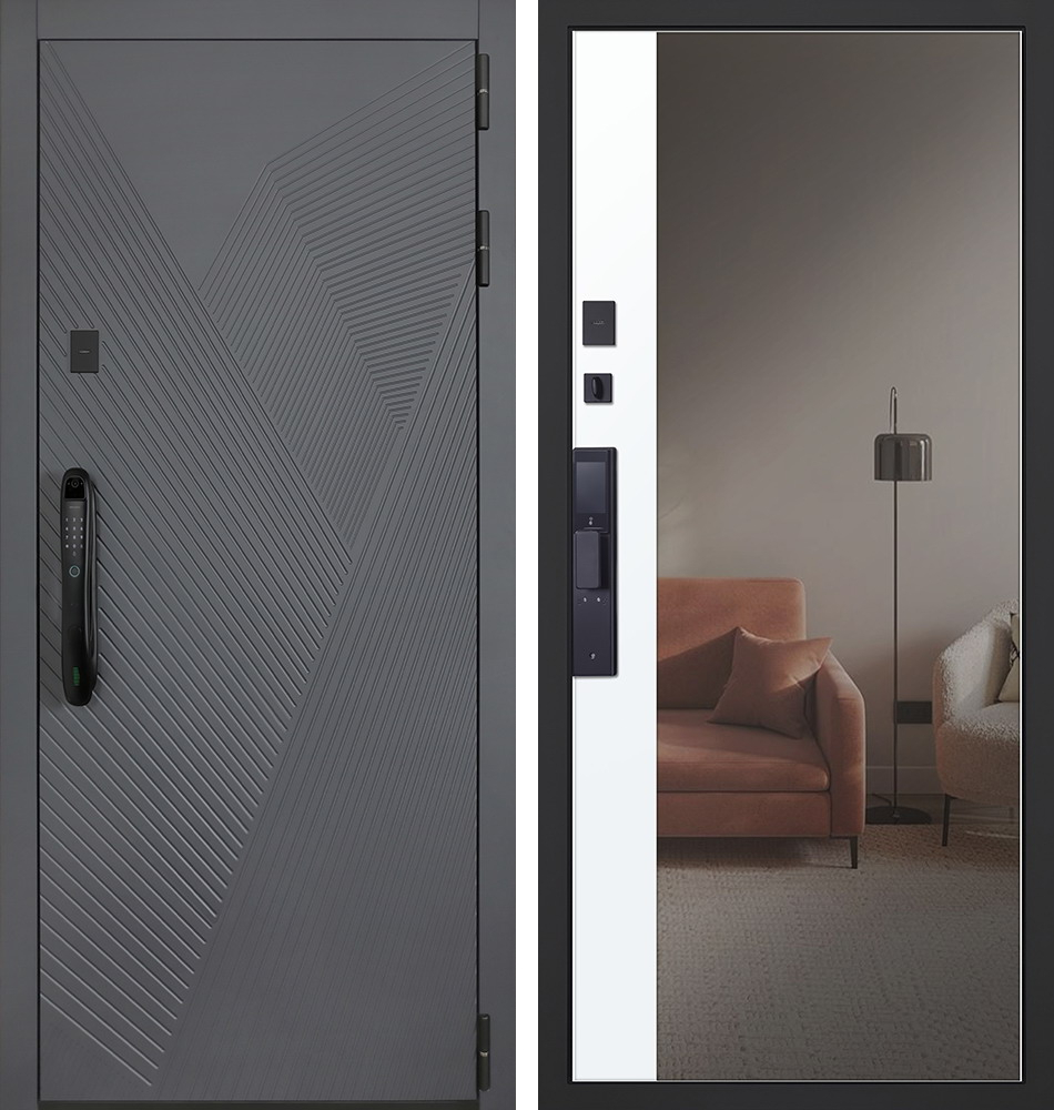 Стальная дверь "Бастион" с зеркалом (биометрический замок) | Порошковое покрытие 