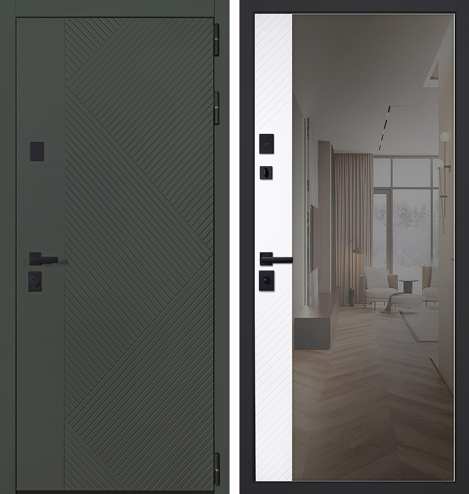 Стальная дверь "Санторини" с зеркалом (адаптивная замковая часть). Заказная модель. | Порошковое покрытие 