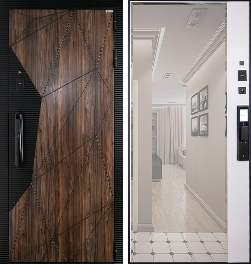 Стальная дверь "Берилл" с зеркалом (биометрический замок DZ 888). Заказная модель. | Порошковое покрытие 