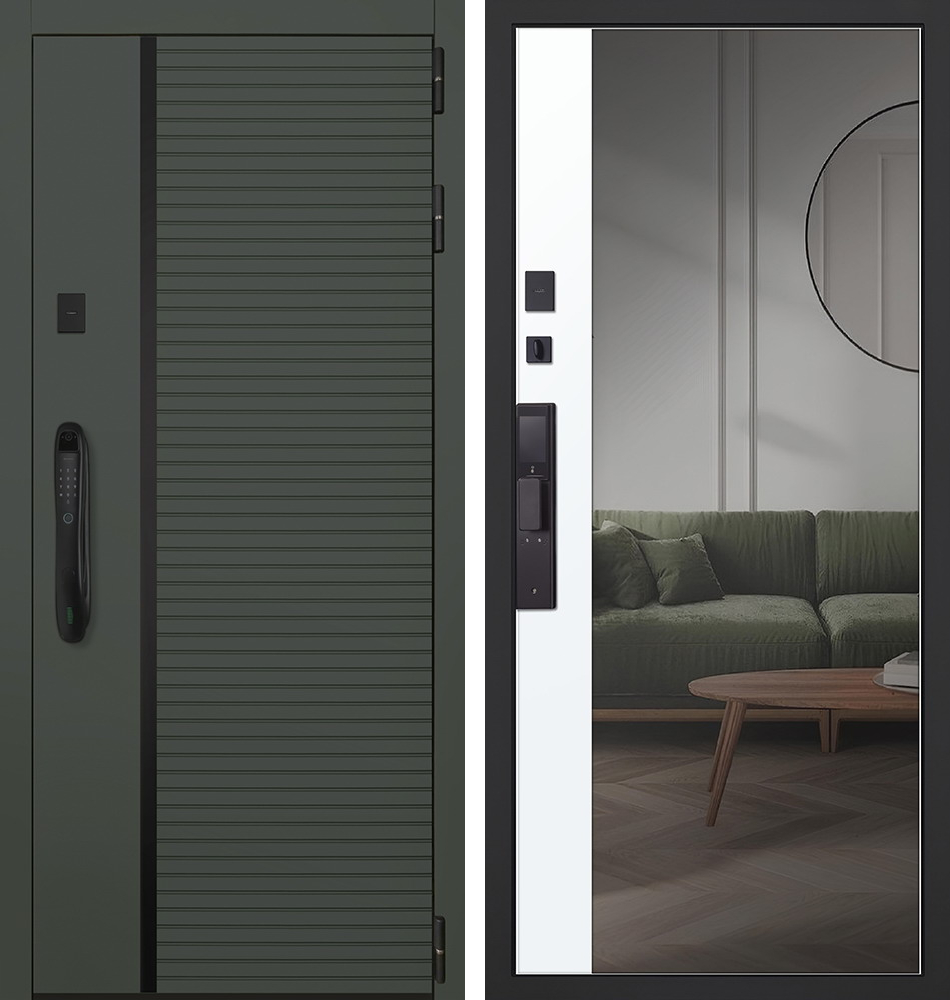 Стальная дверь "Ferrum" с зеркалом (биометрический замок). Заказная модель. | Порошковое покрытие 