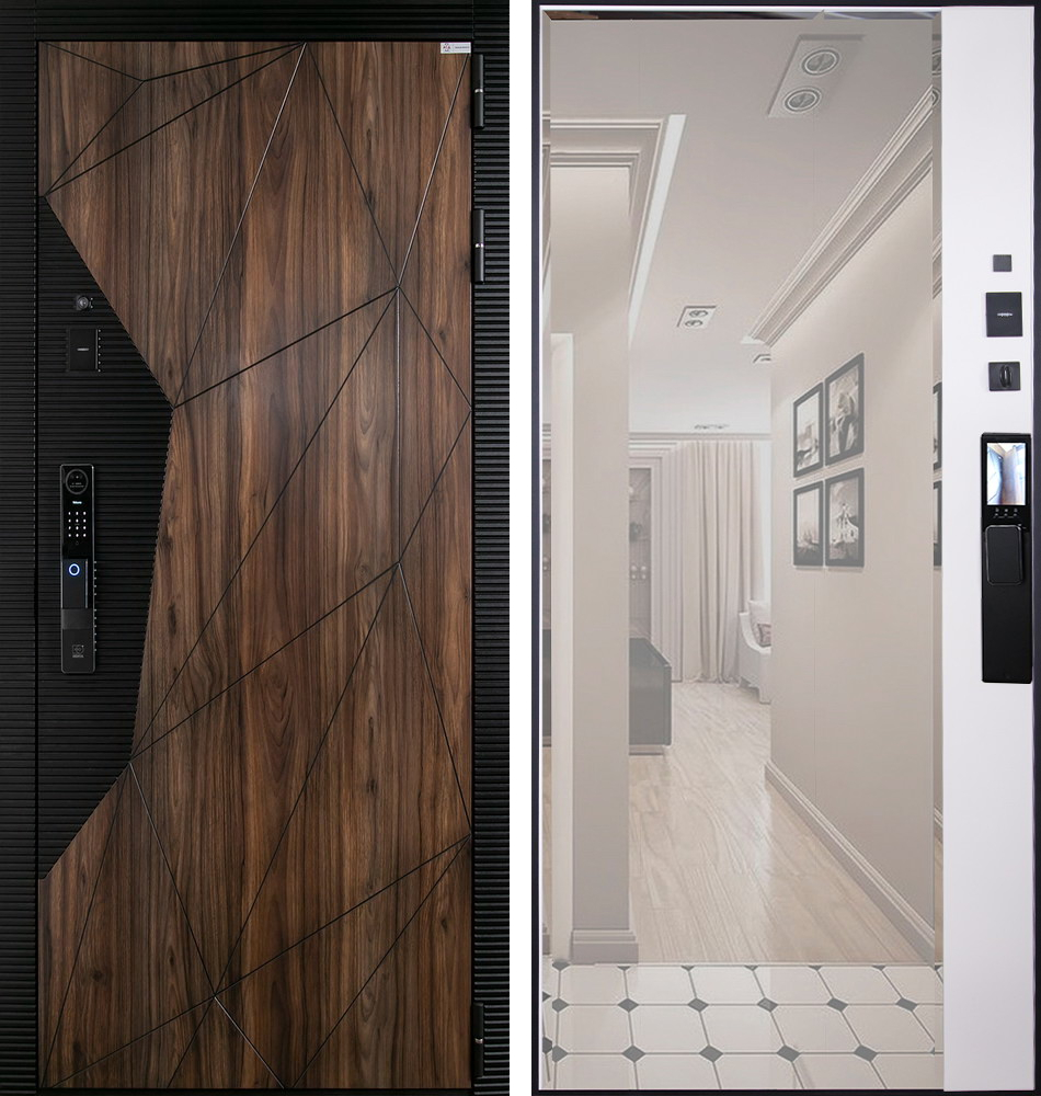 Стальная дверь "Берилл" с зеркалом (биометрический замок Y12). Заказная модель. | Порошковое покрытие 