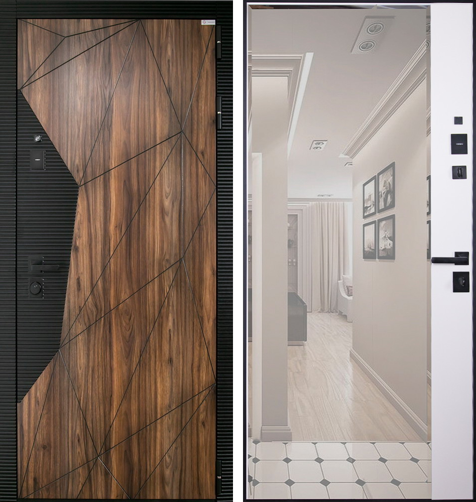 Стальная дверь "Берилл" с зеркалом (адаптивная замковая часть). Заказная модель. | Порошковое покрытие 