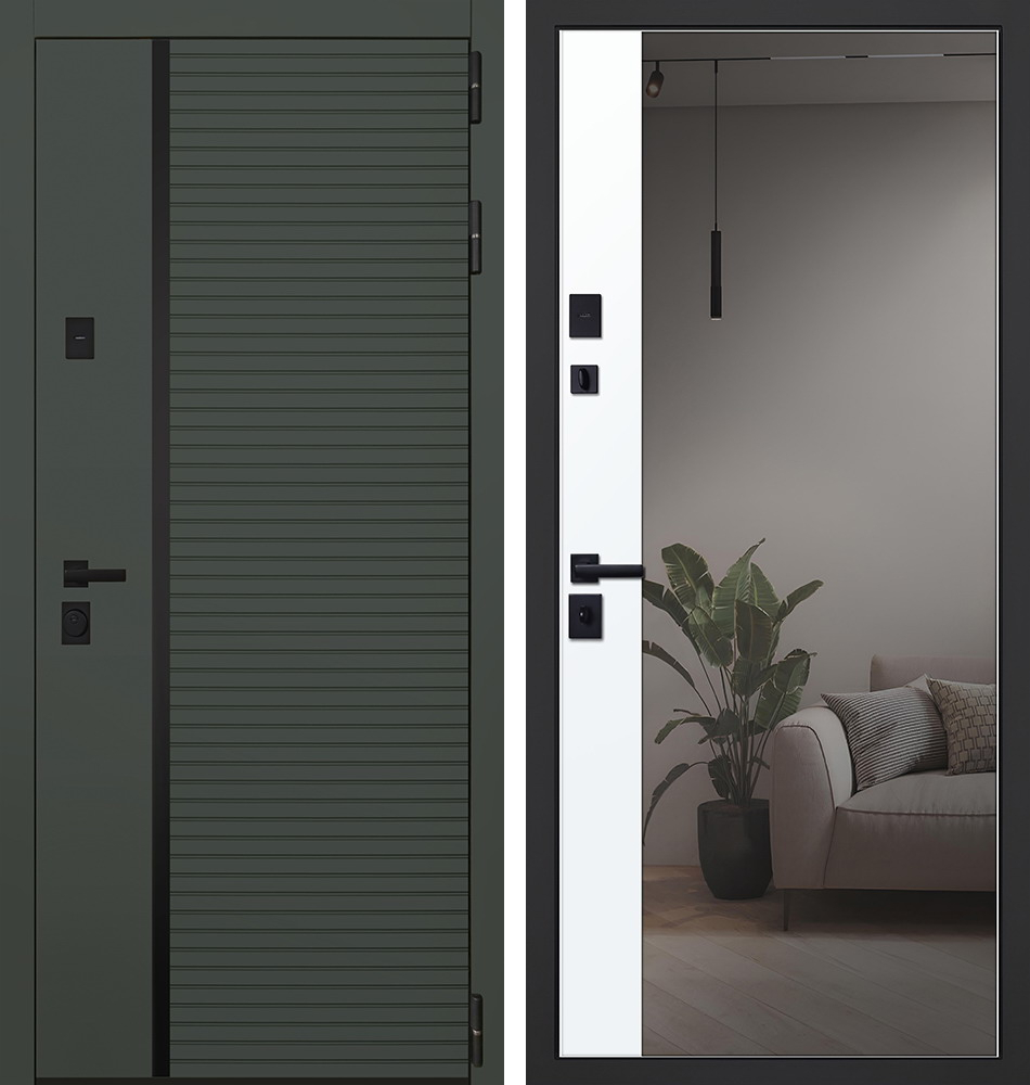 Стальная дверь "Ferrum" с зеркалом (адаптивная замковая часть) | Порошковое покрытие 