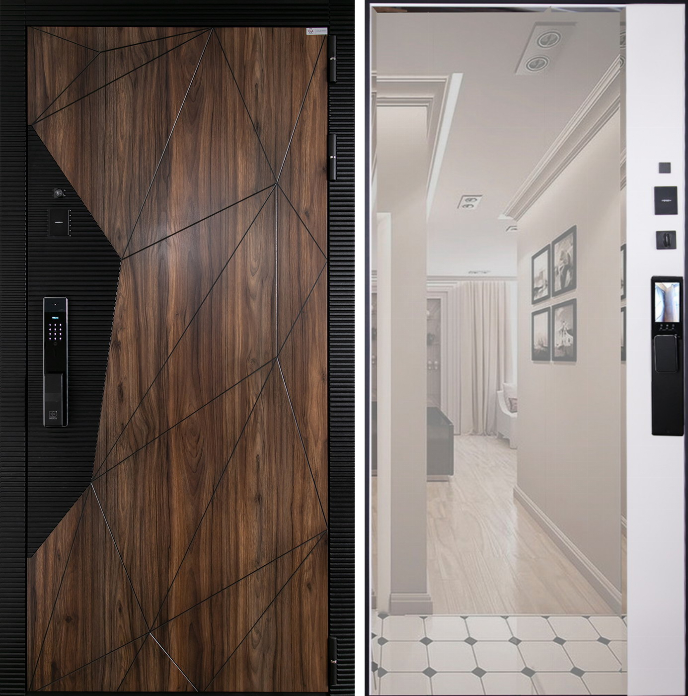 Стальная дверь "Берилл" с зеркалом (биометрический замок Y23). Заказная модель. | Порошковое покрытие 