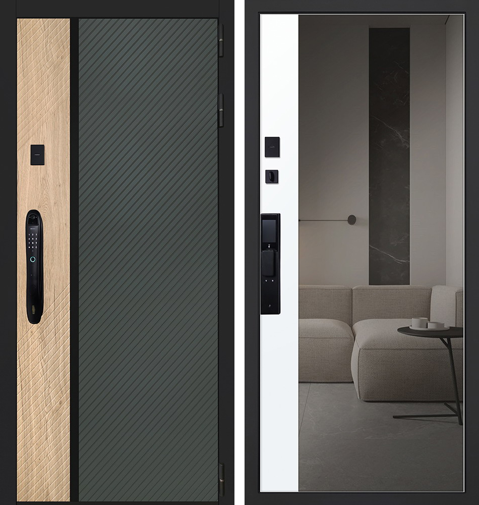 Стальная дверь "Эдинбург" с зеркалом (биометрический замок) | Порошковое покрытие 