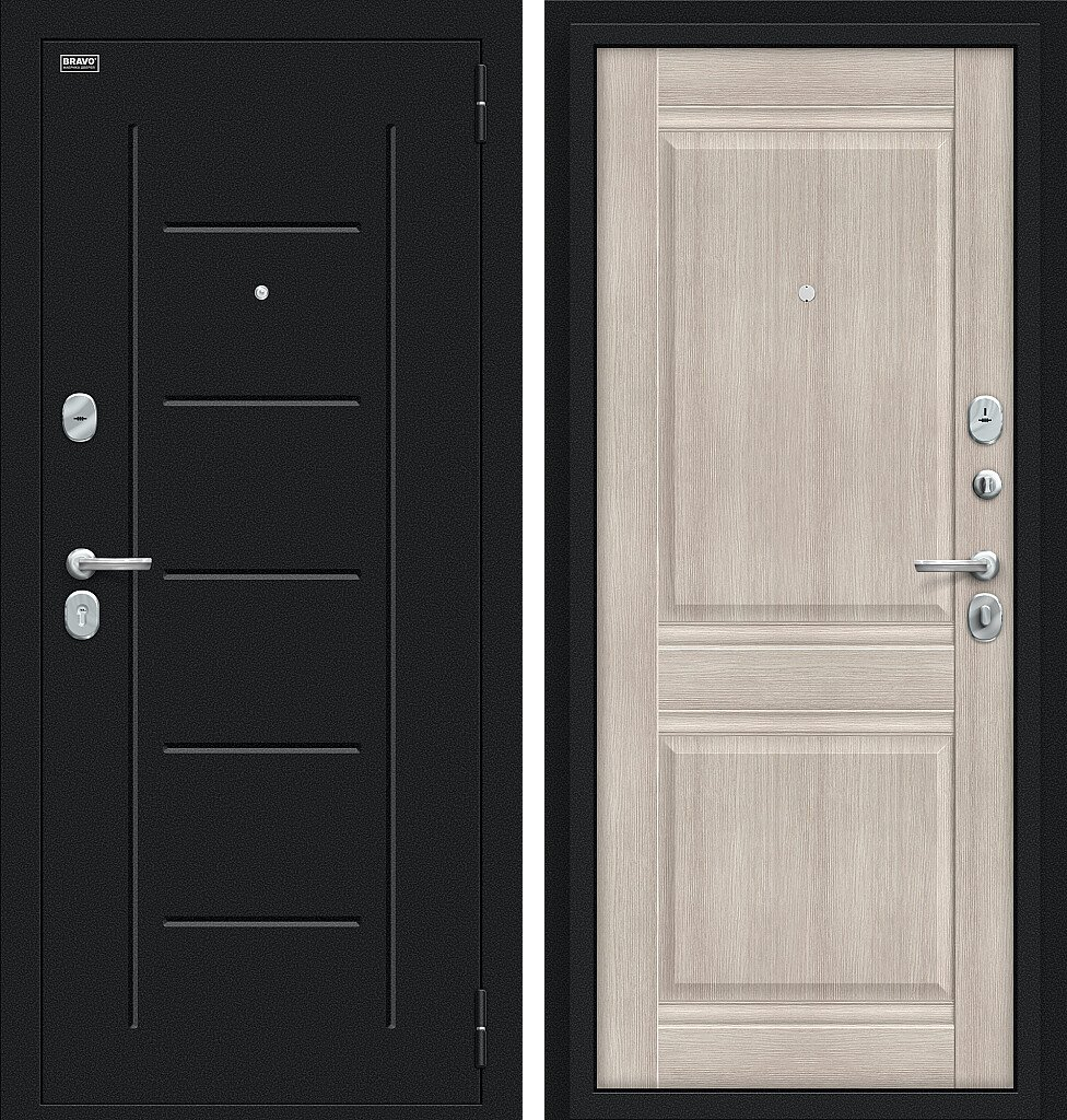 Входная дверь Некст Kale, цвет: Букле черное/Cappuccino Veralinga, из серии: Bravo R, размер: 205*96, открывание: Левое