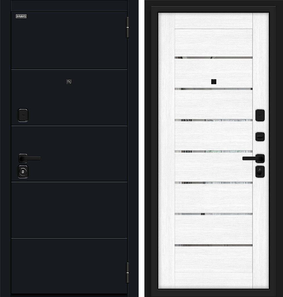 Входная дверь Прайд, цвет: Total Black/Snow Melinga, из серии: Bravo R, размер: 205*86, открывание: Правое