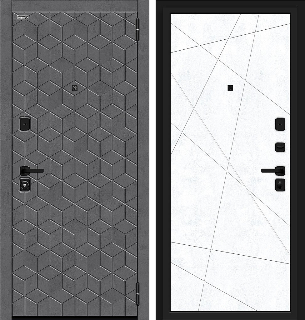 Входная дверь Кьюб (RBE), цвет: Slate Art/Snow Art, из серии: Bravo R, размер: 205*86, открывание: Левое