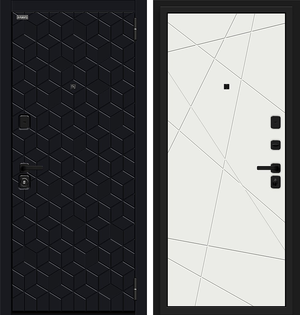 Входная дверь Кьюб (RBE), цвет: Total Black/Super White, из серии: Bravo R, размер: 205*96, открывание: Правое